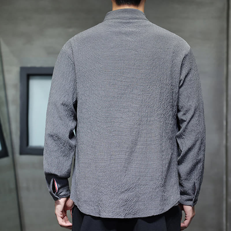 Camicia a maniche lunghe con bottoni da uomo in tinta unita , Buddha Stones Fall