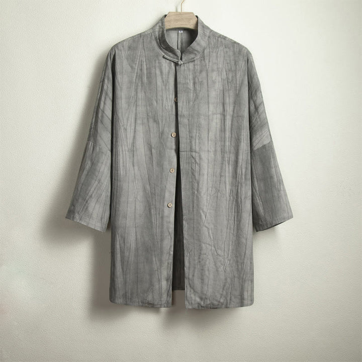 Camicia casual da uomo con bottoni a rana, grigio Buddha Stones Zen Clothing - image 4