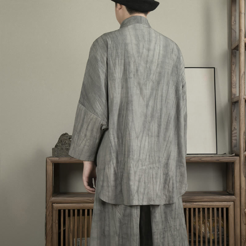 Camicia casual da uomo con bottoni a rana, grigio Buddha Stones Zen Clothing - image 3