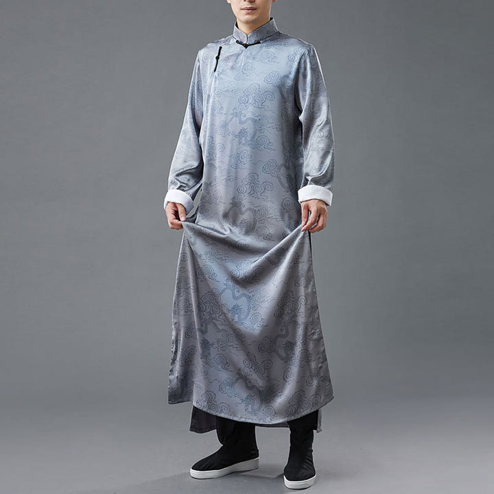 Abito da uomo in cotone con drago cinese vintage con bottoni a rana e Buddha Stones