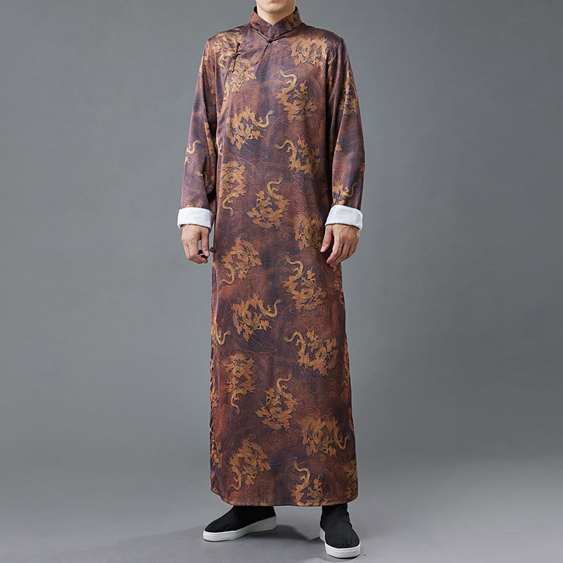 Abito da uomo in cotone con drago cinese vintage con bottoni a rana e Buddha Stones