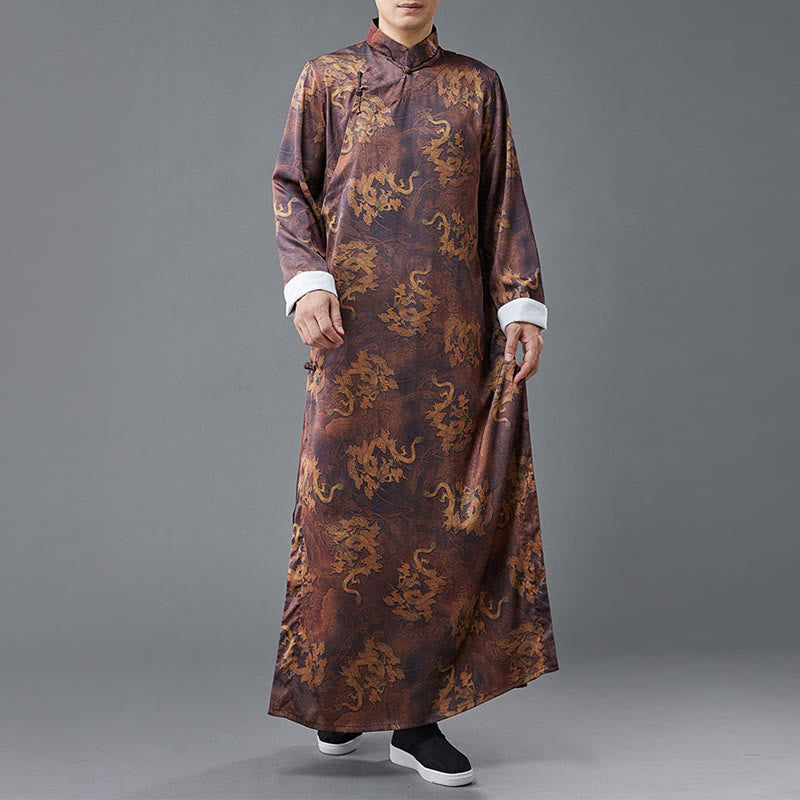 Abito da uomo in cotone con drago cinese vintage con bottoni a rana e Buddha Stones