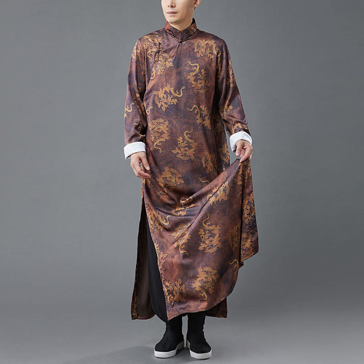 Abito da uomo in cotone con drago cinese vintage con bottoni a rana e Buddha Stones
