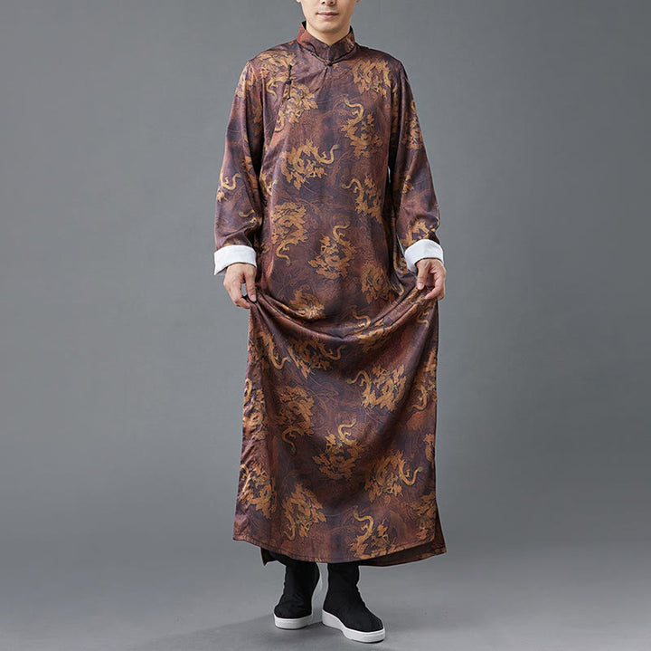 Abito da uomo in cotone con drago cinese vintage con bottoni a rana e Buddha Stones