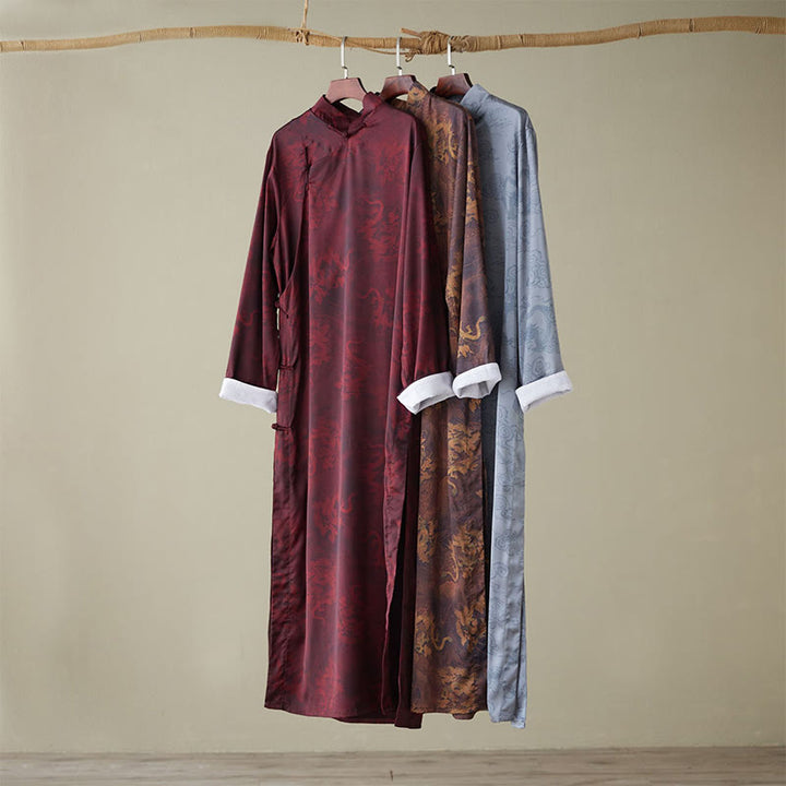Abito da uomo in cotone con drago cinese vintage con bottoni a rana e Buddha Stones