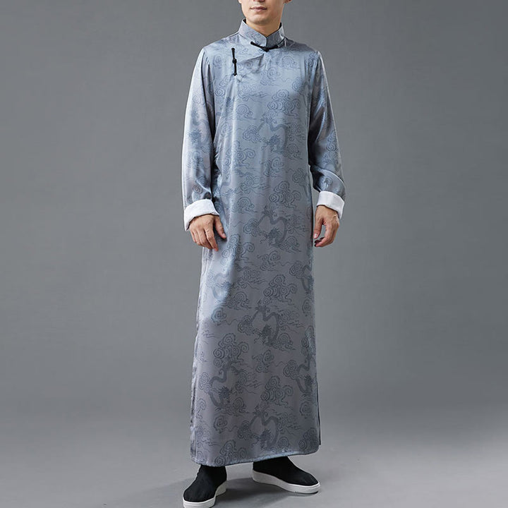 Abito da uomo in cotone con drago cinese vintage con bottoni a rana e Buddha Stones
