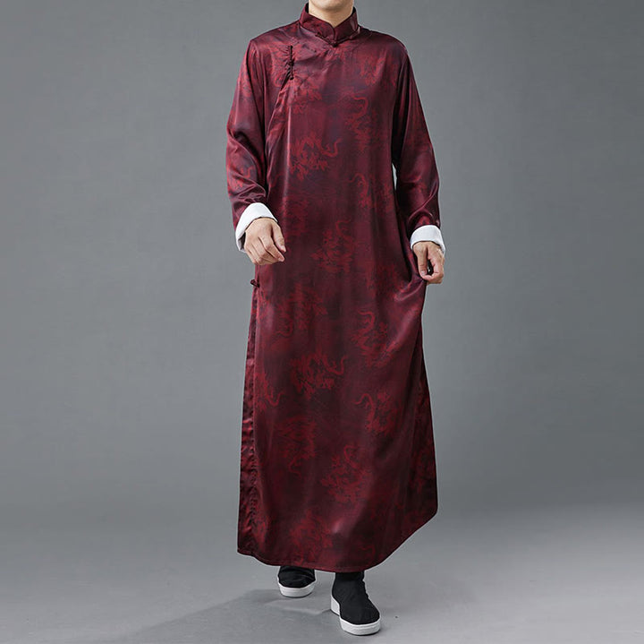 Abito da uomo in cotone con drago cinese vintage con bottoni a rana e Buddha Stones