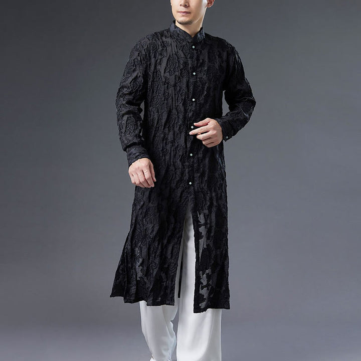 Cappotto da uomo in cotone con bottoni, motivo Buddha Stones Fall Peony Flowers Tang Suit Robe