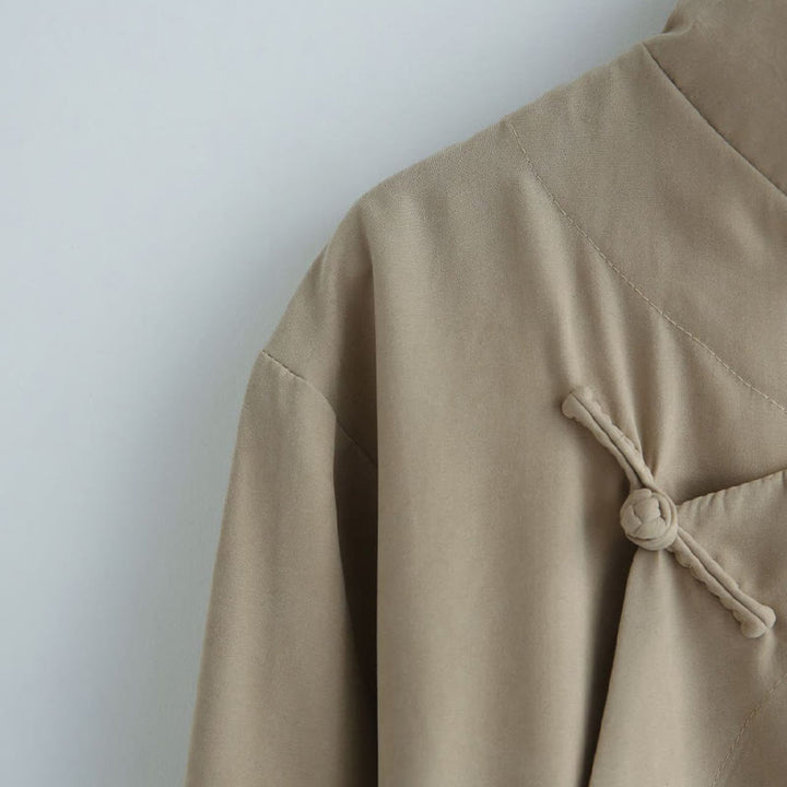 Buddha Stones Autunno Tinta Unita Cinese Rana-Bottone Cotone Uomo Tang Suit Vestaglia