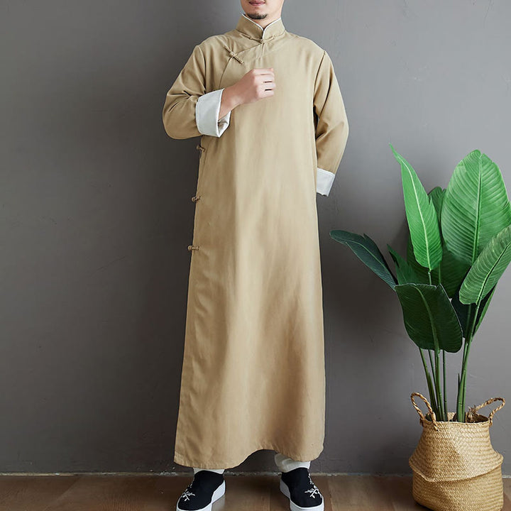 Buddha Stones Autunno Tinta Unita Cinese Rana-Bottone Cotone Uomo Tang Suit Vestaglia