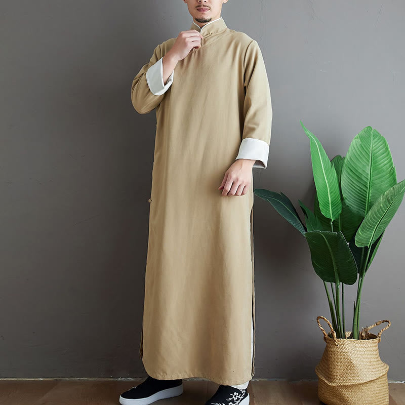 Buddha Stones Autunno Tinta Unita Cinese Rana-Bottone Cotone Uomo Tang Suit Vestaglia