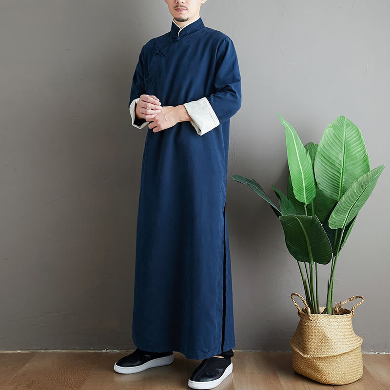 Buddha Stones Autunno Tinta Unita Cinese Rana-Bottone Cotone Uomo Tang Suit Vestaglia