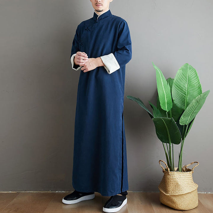 Buddha Stones Autunno Tinta Unita Cinese Rana-Bottone Cotone Uomo Tang Suit Vestaglia