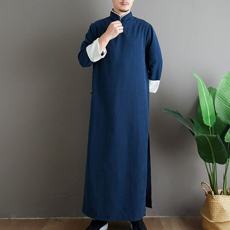 Buddha Stones Autunno Tinta Unita Cinese Rana-Bottone Cotone Uomo Tang Suit Vestaglia