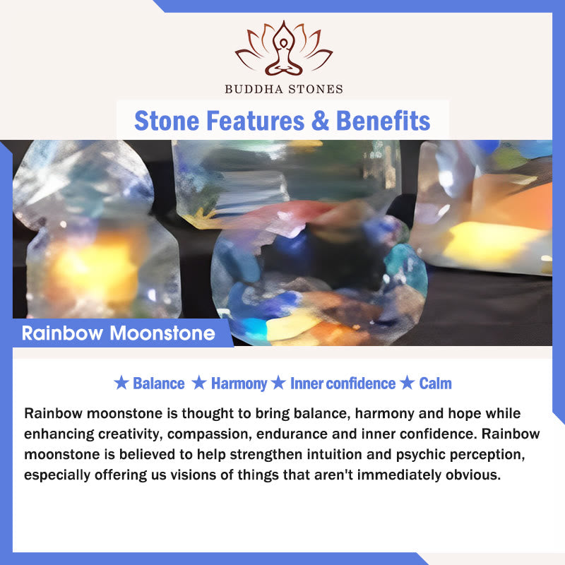Braccialetto dell'armonia con pietra di luna arcobaleno Buddha Stones