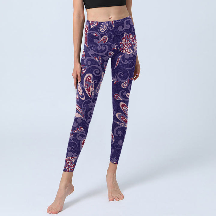 Leggings da palestra con stampa di petali di fiori viola Buddha Stones da donna, pantaloni da yoga - image 6