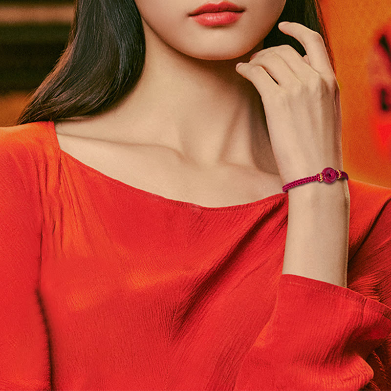 Braccialetto intrecciato con fibbia rotonda per la pace in cinabro fatto a mano Buddha Stones