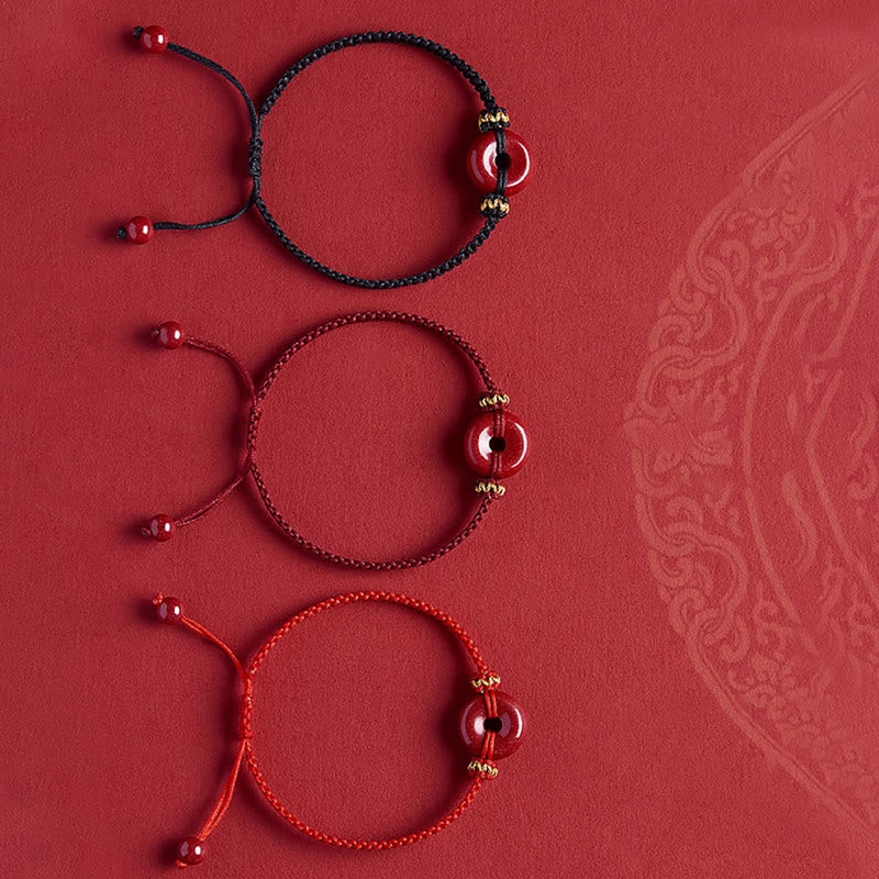 Braccialetto intrecciato con fibbia rotonda per la pace in cinabro fatto a mano Buddha Stones