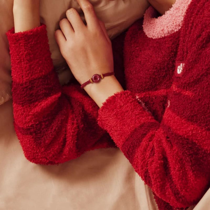 Braccialetto intrecciato con fibbia rotonda per la pace in cinabro fatto a mano Buddha Stones