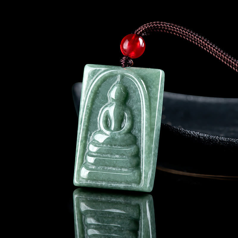 Buddha Stones Buddha senza forma Amuleto quadrato di giada Collana con ciondolo di corda della prosperità - image 4