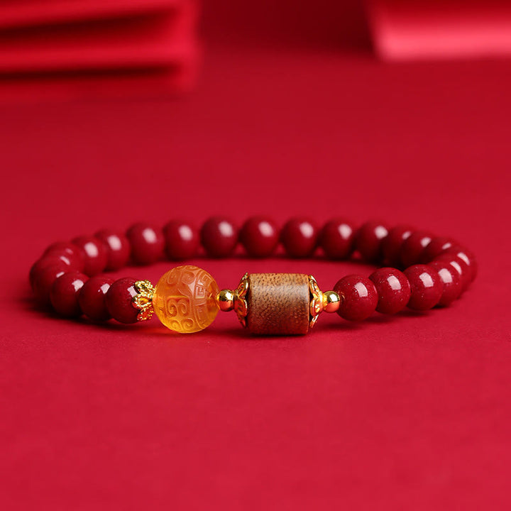 Braccialetto di benedizione Buddha Stones Cinnabar Agarwood Ambra