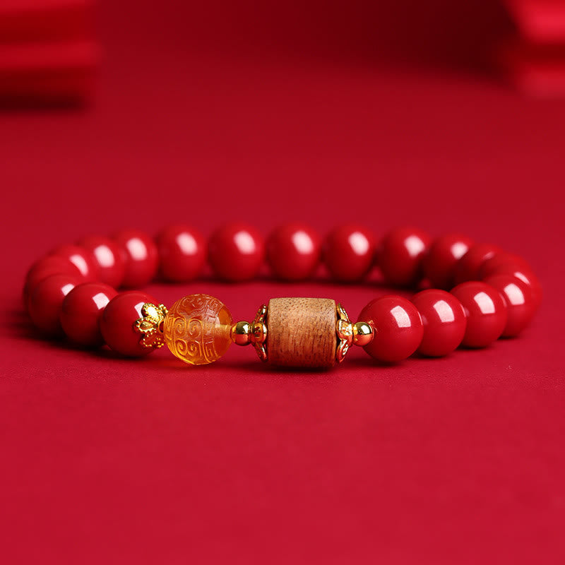 Braccialetto di benedizione Buddha Stones Cinnabar Agarwood Ambra