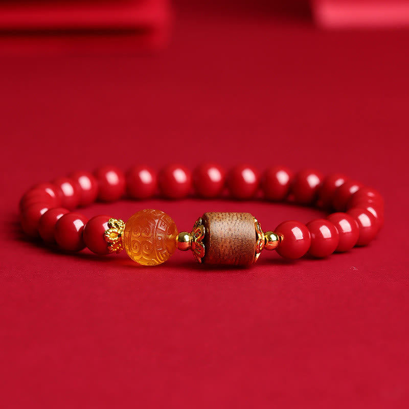 Braccialetto di benedizione Buddha Stones Cinnabar Agarwood Ambra