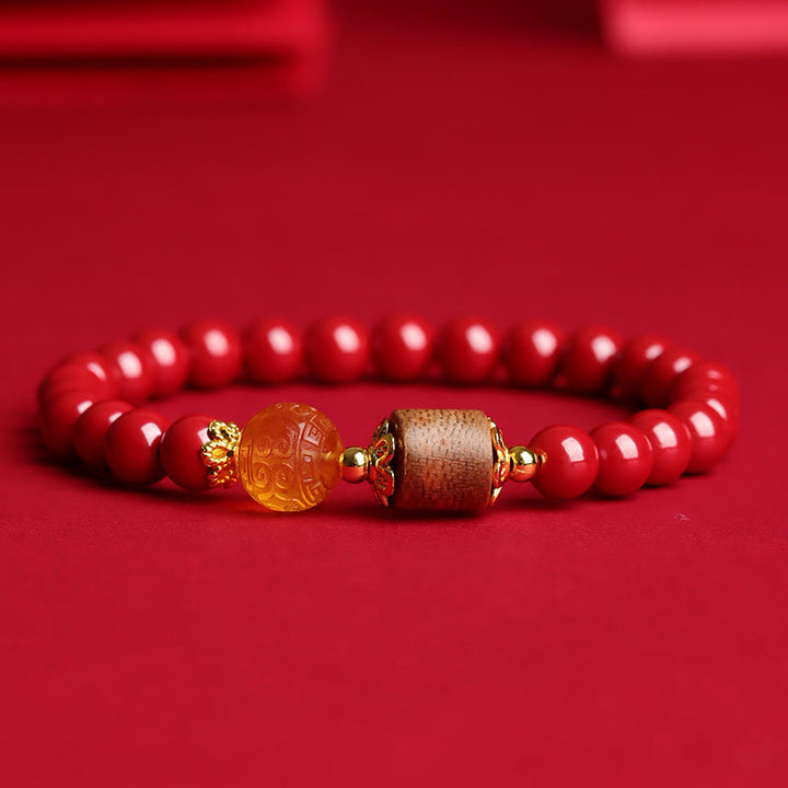 Braccialetto di benedizione Buddha Stones Cinnabar Agarwood Ambra