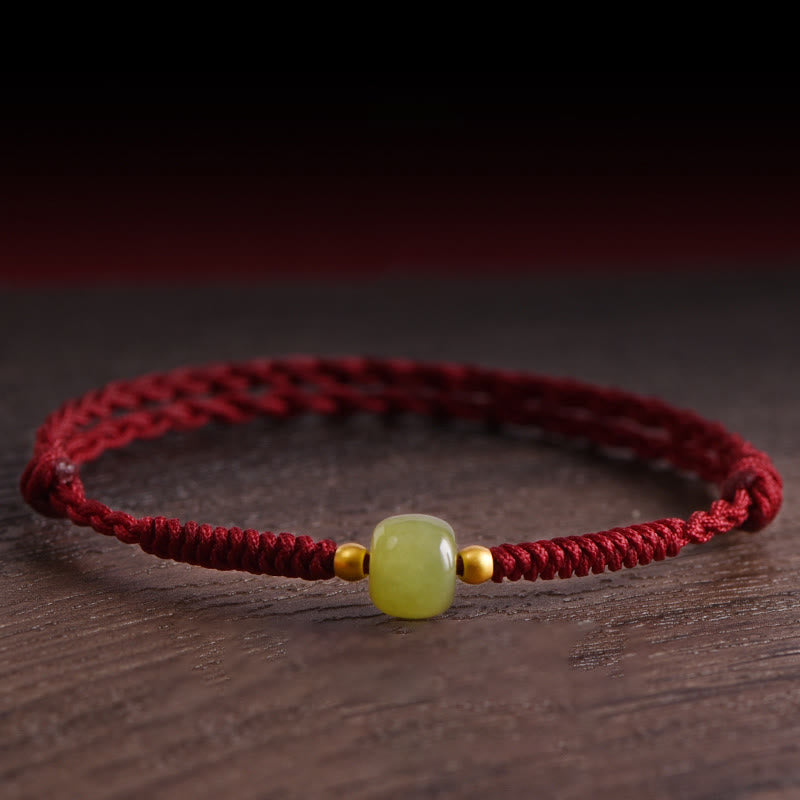 Buddha Stones Giada naturale Hetian Perline d'oro 999 Protezione Fortuna Bracciale intrecciato Cavigliera