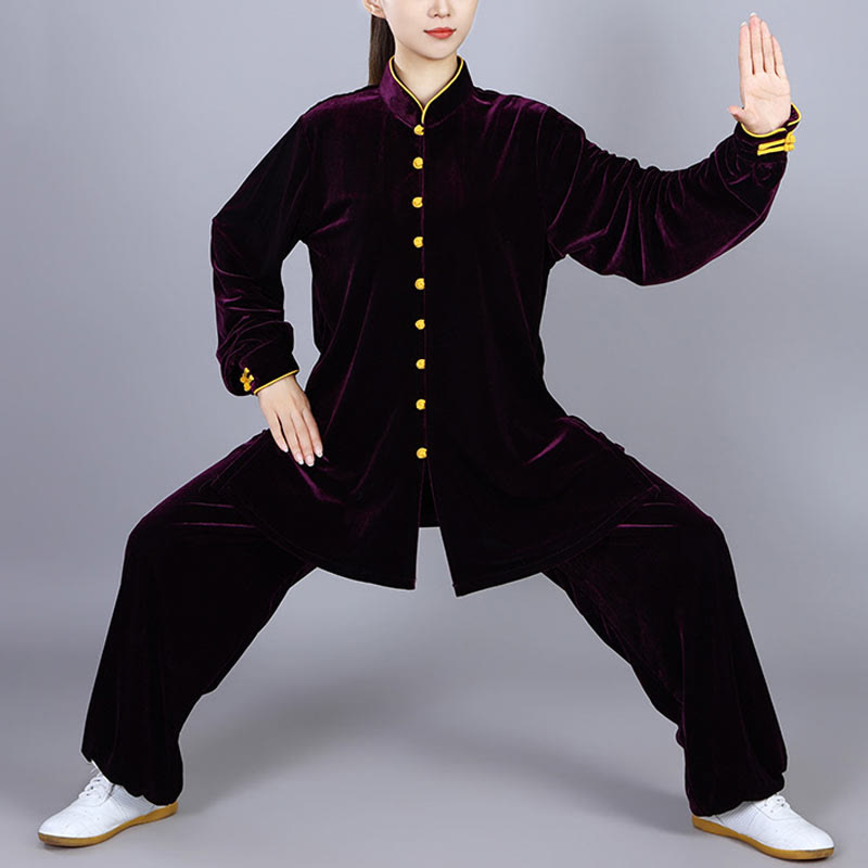Buddha Stones 2 pezzi autunno inverno Tai Chi Meditazione Qigong Zen Pratica Unisex Velour Peluche Set di abbigliamento - Magenta scuro - 3XL- ADATTO PER USA/UK/AU/UE - XL - image 16