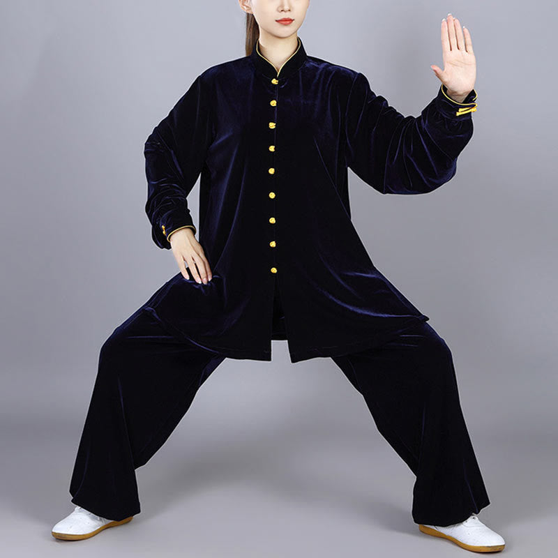 Buddha Stones 2 pezzi autunno inverno Tai Chi Meditazione Qigong Zen Pratica Unisex Velour Peluche Set di abbigliamento - Blu notte - 3XL- ADATTO PER USA/UK/AU/UE - XL - image 13