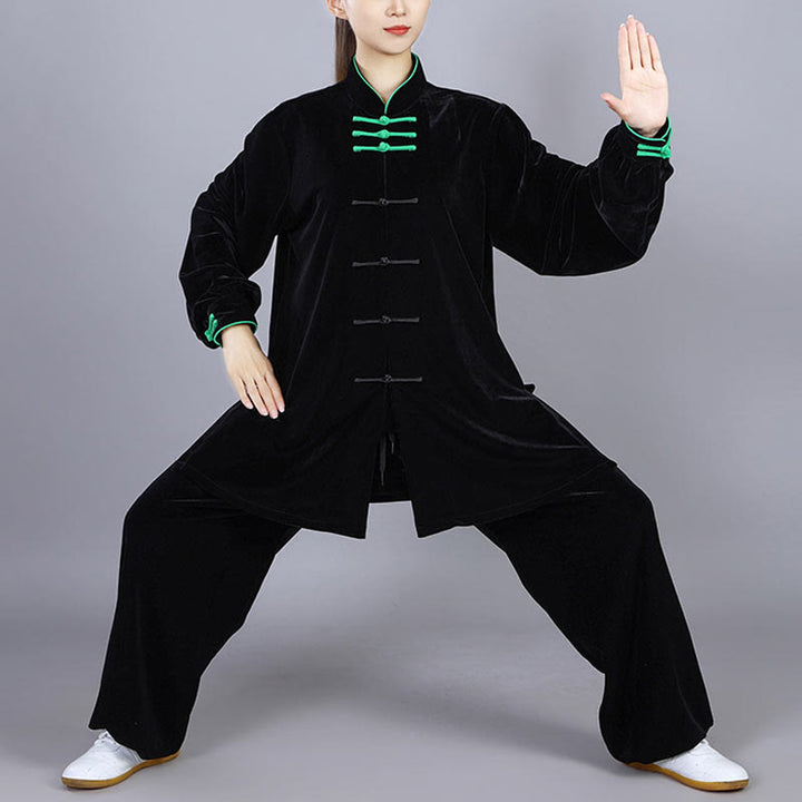Buddha Stones 2 pezzi autunno inverno Tai Chi Qigong pratica unisex rana-bottoni meditazione velluto abbigliamento set - Nero - 3XL- ADATTO PER USA/UK/AU/UE - XL - image 17