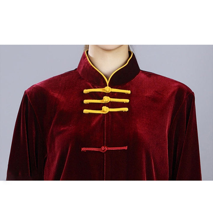 Buddha Stones 2 pezzi autunno inverno Tai Chi Qigong pratica unisex rana-bottoni meditazione velluto abbigliamento set - image 8