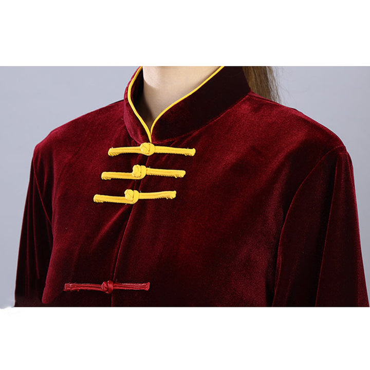 Buddha Stones 2 pezzi autunno inverno Tai Chi Qigong pratica unisex rana-bottoni meditazione velluto abbigliamento set - image 9