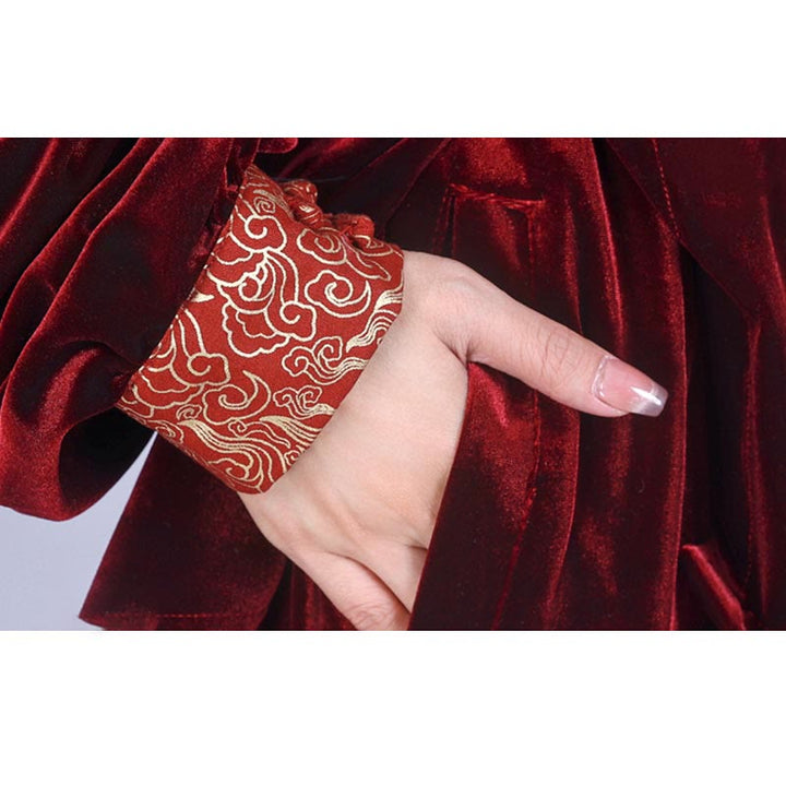 Buddha Stones 2 pezzi autunno inverno Tai Chi Qigong nuvole di buon auspicio colletto alto rana-bottoni unisex velluto meditazione abbigliamento set - image 7