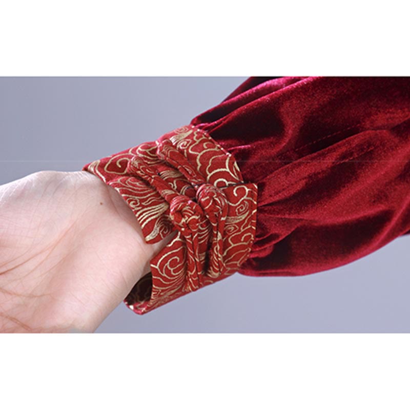 Buddha Stones 2 pezzi autunno inverno Tai Chi Qigong nuvole di buon auspicio colletto alto rana-bottoni unisex velluto meditazione abbigliamento set - image 8