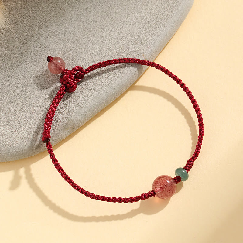 Braccialetto positivo in corda rossa con agata bianca, giada e quarzo fragola naturale Buddha Stones