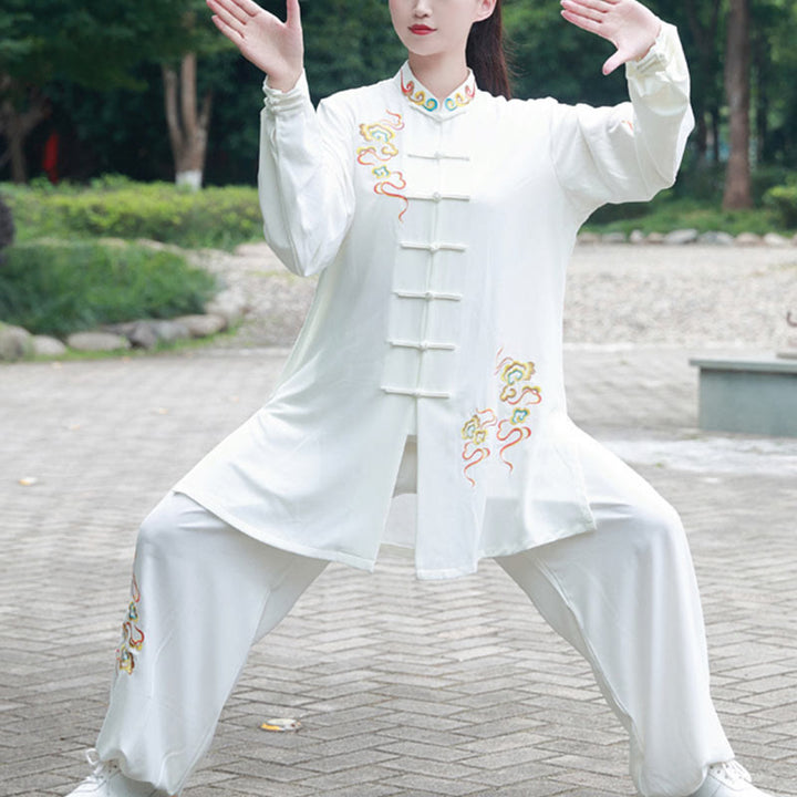 Buddha Stones 2 pezzi Autunno Colorato Auspicious Clouds Tai Chi Meditazione Qigong Zen Pratica Unisex Cotone Abbigliamento Set