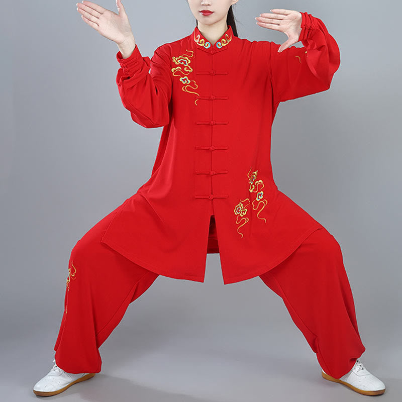 Buddha Stones 2 pezzi Autunno Colorato Auspicious Clouds Tai Chi Meditazione Qigong Zen Pratica Unisex Cotone Abbigliamento Set