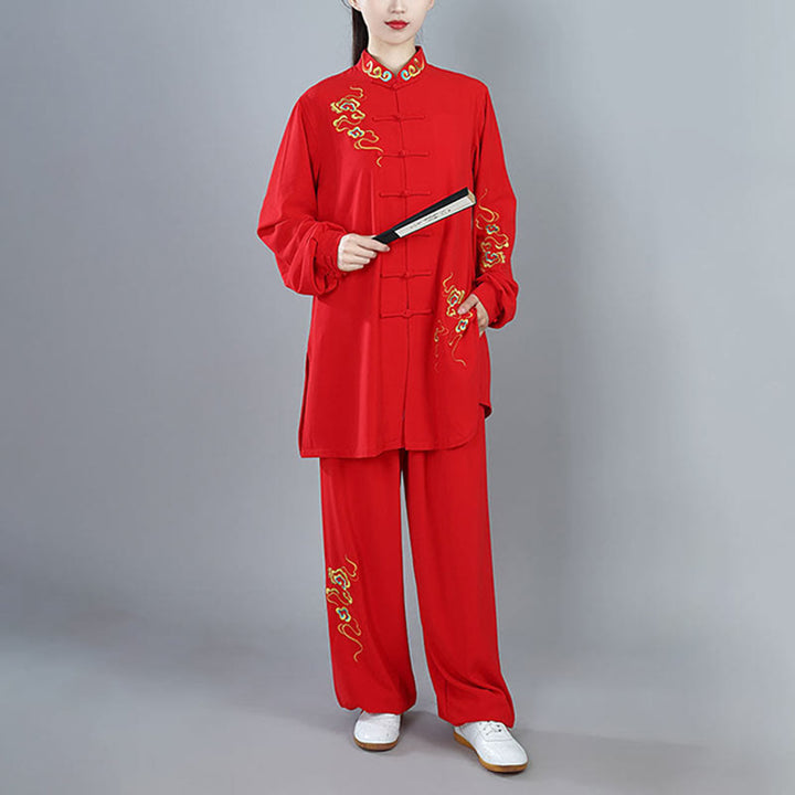 Buddha Stones 2 pezzi Autunno Colorato Auspicious Clouds Tai Chi Meditazione Qigong Zen Pratica Unisex Cotone Abbigliamento Set