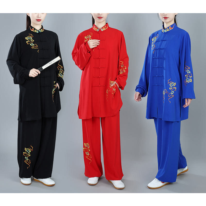 Buddha Stones 2 pezzi Autunno Colorato Auspicious Clouds Tai Chi Meditazione Qigong Zen Pratica Unisex Cotone Abbigliamento Set