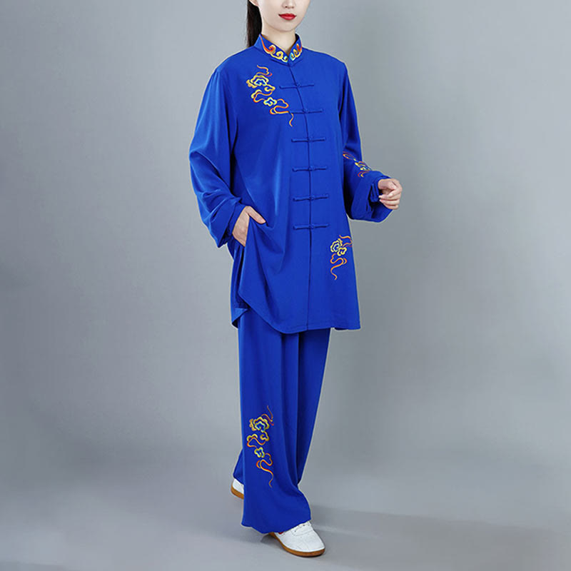 Buddha Stones 2 pezzi Autunno Colorato Auspicious Clouds Tai Chi Meditazione Qigong Zen Pratica Unisex Cotone Abbigliamento Set