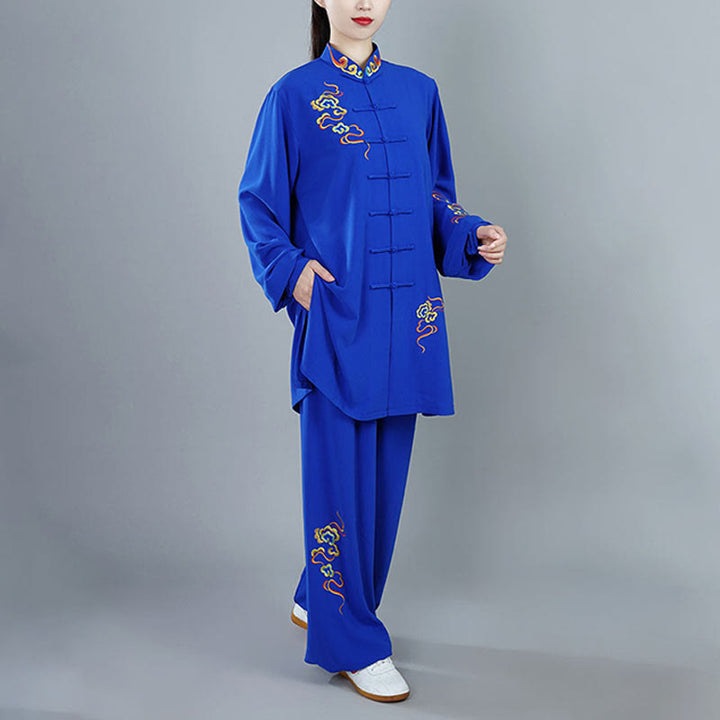 Buddha Stones 2 pezzi Autunno Colorato Auspicious Clouds Tai Chi Meditazione Qigong Zen Pratica Unisex Cotone Abbigliamento Set