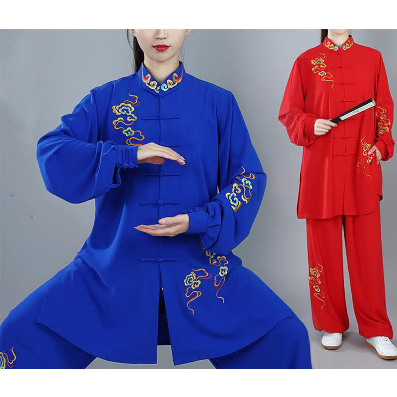 Buddha Stones 2 pezzi Autunno Colorato Auspicious Clouds Tai Chi Meditazione Qigong Zen Pratica Unisex Cotone Abbigliamento Set