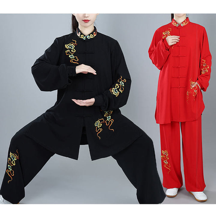 Buddha Stones 2 pezzi Autunno Colorato Auspicious Clouds Tai Chi Meditazione Qigong Zen Pratica Unisex Cotone Abbigliamento Set