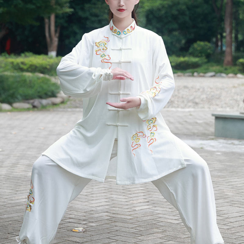 Buddha Stones 2 pezzi Autunno Colorato Auspicious Clouds Tai Chi Meditazione Qigong Zen Pratica Unisex Cotone Abbigliamento Set