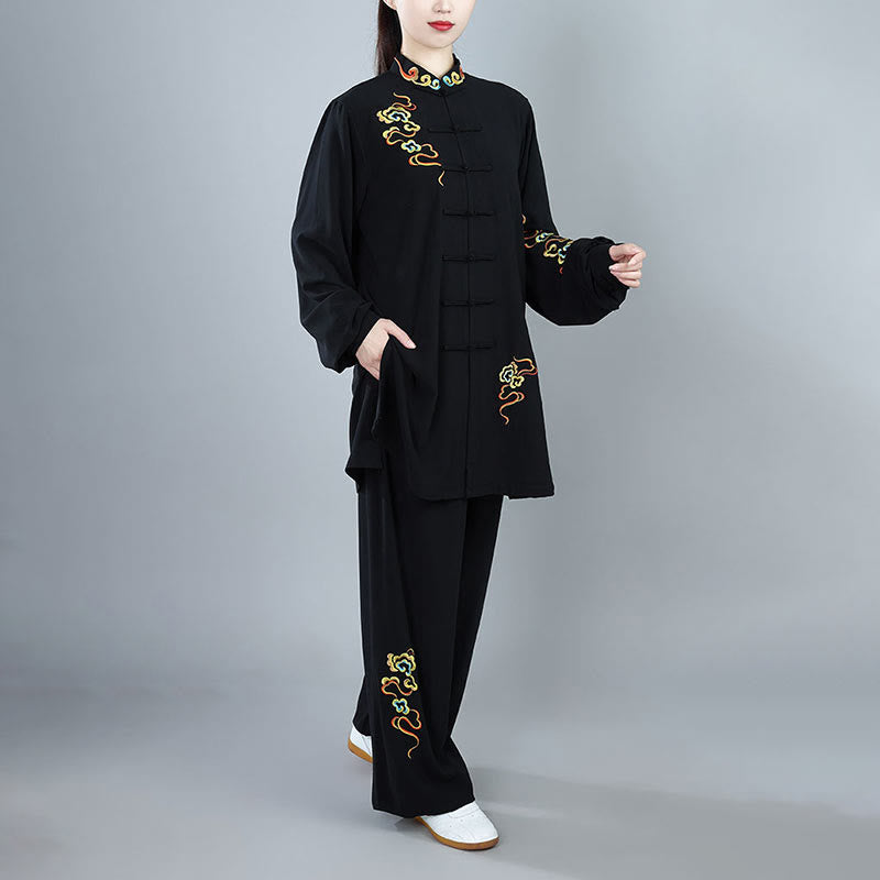 Buddha Stones 2 pezzi Autunno Colorato Auspicious Clouds Tai Chi Meditazione Qigong Zen Pratica Unisex Cotone Abbigliamento Set