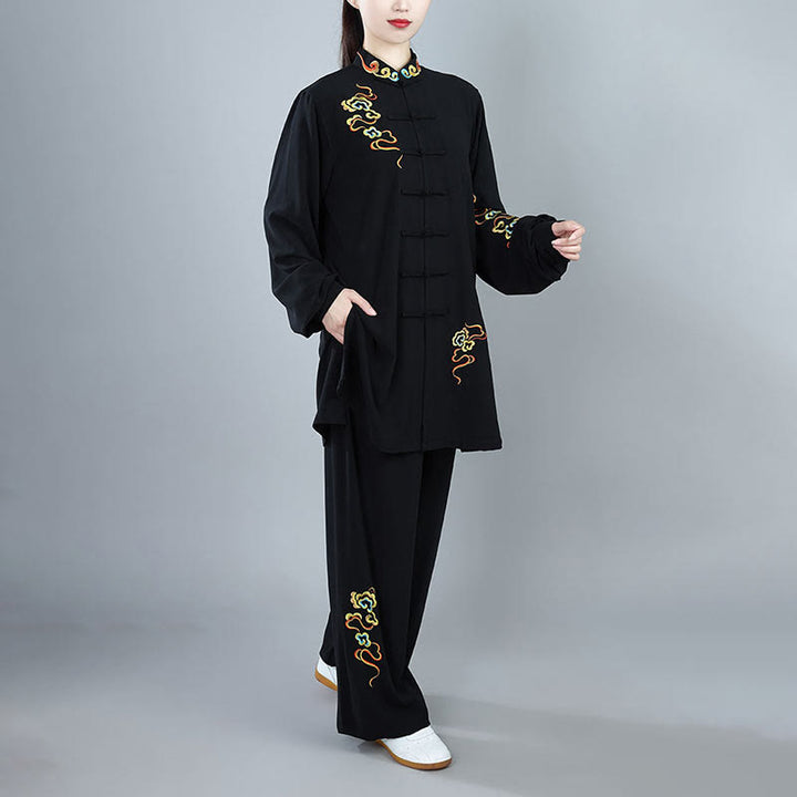 Buddha Stones 2 pezzi Autunno Colorato Auspicious Clouds Tai Chi Meditazione Qigong Zen Pratica Unisex Cotone Abbigliamento Set