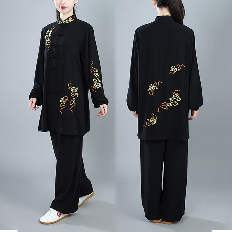 Buddha Stones 2 pezzi Autunno Colorato Auspicious Clouds Tai Chi Meditazione Qigong Zen Pratica Unisex Cotone Abbigliamento Set