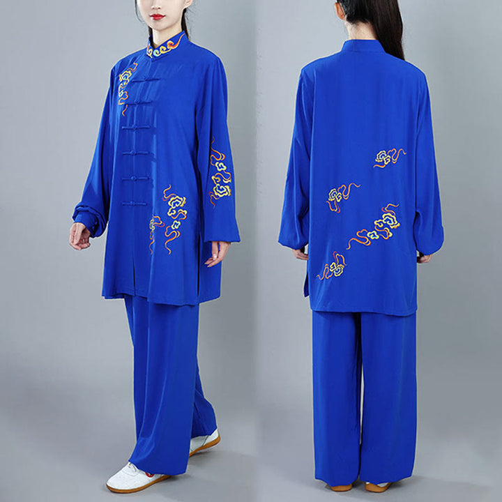 Buddha Stones 2 pezzi Autunno Colorato Auspicious Clouds Tai Chi Meditazione Qigong Zen Pratica Unisex Cotone Abbigliamento Set